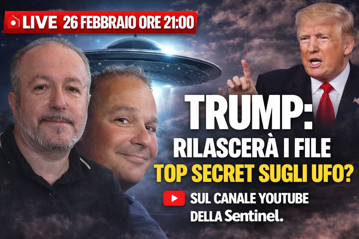 Sentinel_Italia's tweet photo. Preparati a una serata che promette scintille.

Il 26 febbraio alle ore 21:00, sul canale YouTube della Sentinel, andrà in onda una diretta live dedicata alle affermazioni di Donald Trump sulla possibile divulgazione dei file segreti riguardanti UFO e UAP. https://t.co/EOcelrMioB