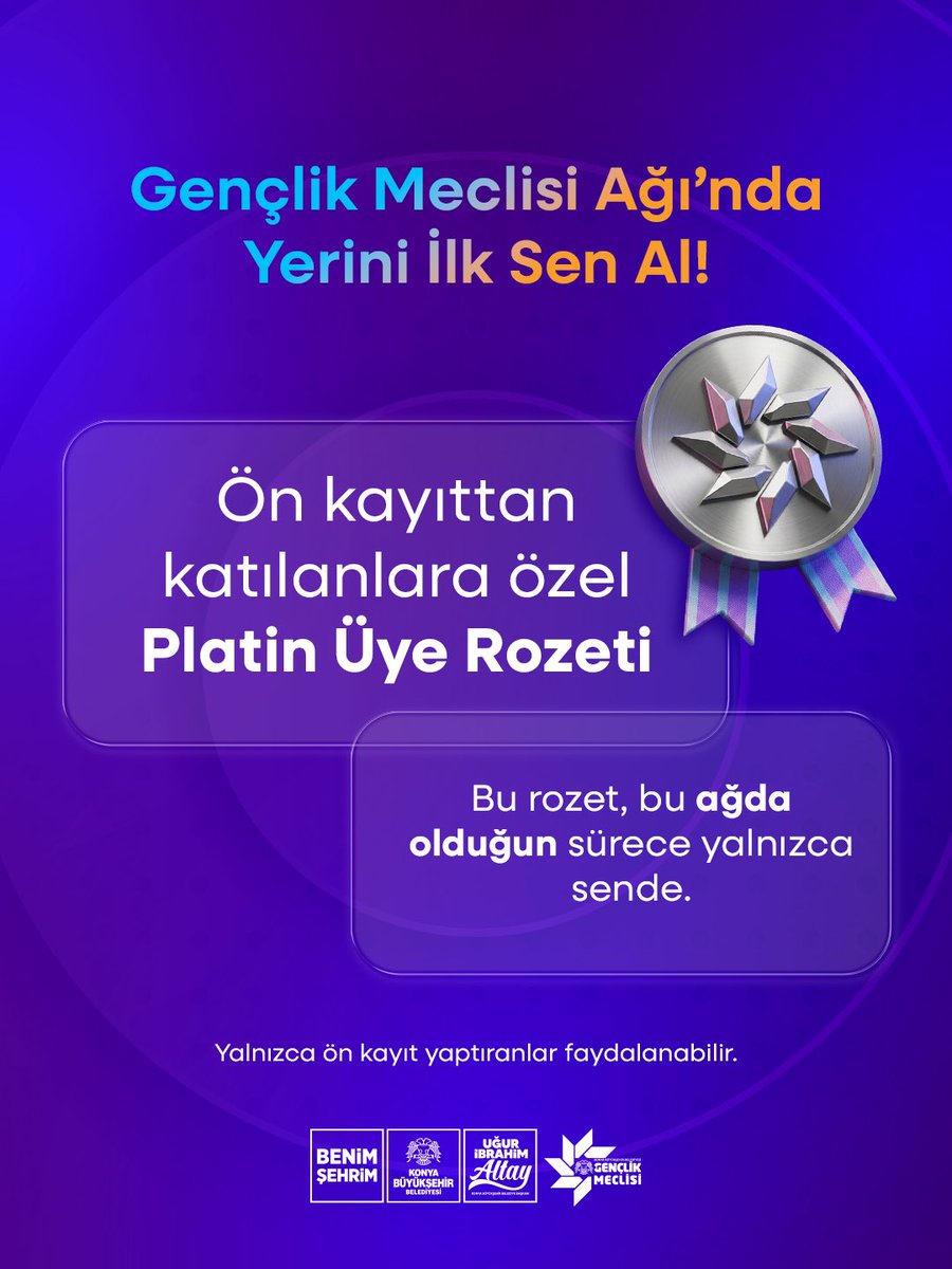 Ön kayıt yapanlar burada mı? 🤩
Gençlik Meclisi Ağı’na ön kayıtla katılan üyelerimizin profillerinde özel Platin Üye rozeti yer alacak.
Avantajı kaçırma, link biyografide 😌🔥