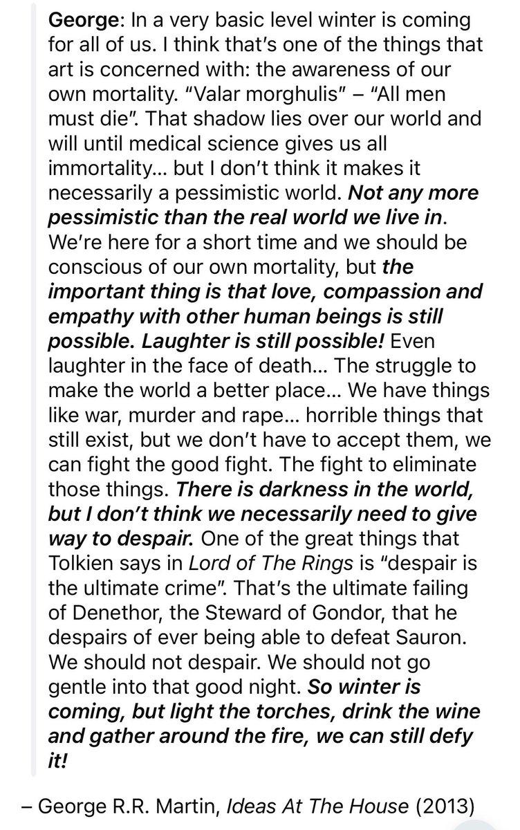 ethan333315's tweet photo. If you think ASOIAF is nihilistic George RR Martin thinks you’re a moron https://t.co/TTp3Jbu8k8