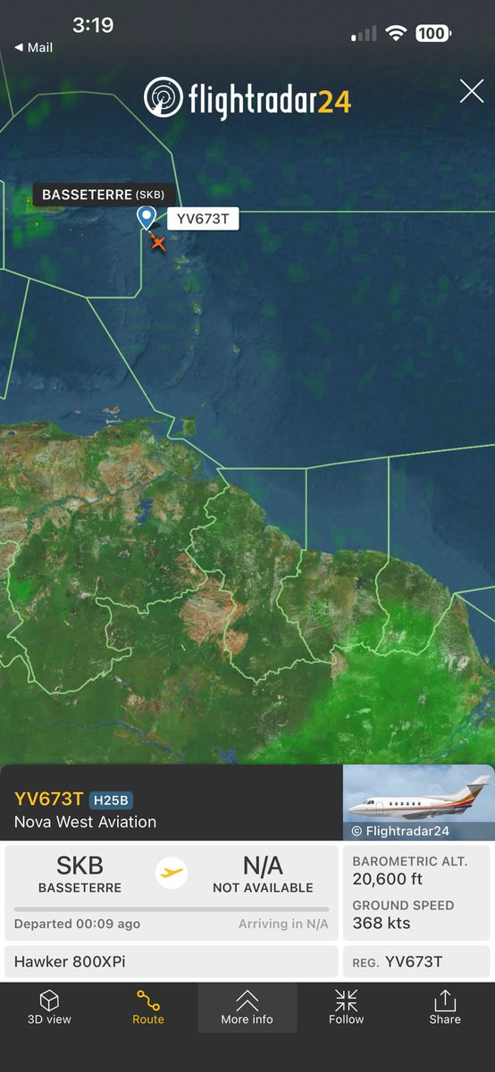 FlconEYES's tweet photo. YV673T Jet VIP que usa el #CARTELDELAHABANA para trasladarse.
Salió de #Baseterre luego de la noticia de la embarcación al Norte de Cuba. 
Alegadamente estarían en conversaciones con Estado Unidos al margen de la Cumbre del CARICOM  que se celebra en este país, ya que no son miembros directos de esta.

Vuela de retorno a #Cuba.