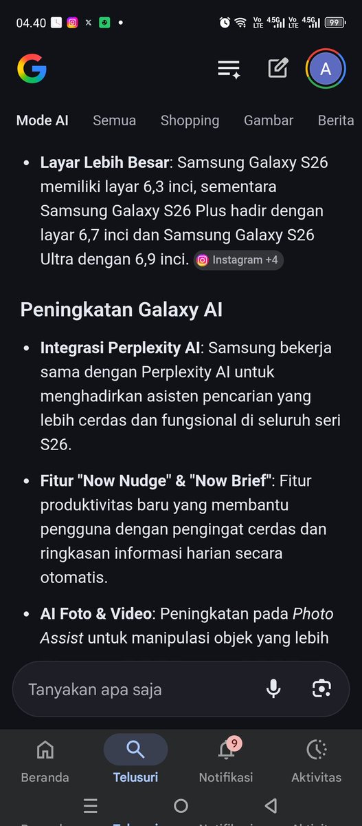 Arulsty05's tweet photo. @detikcom @samsungID Fitur terbaru di Galaxy S26 Series menurut hasil pencarianku ada Privacy Display (Layar Anti-Intip) yang bisa membatasi sudut pandang layar 🔐✨
#GalaxyS26 #detikcomxSamsung #YouAndAICan #GalaxyAI https://t.co/RiHaLvQm90