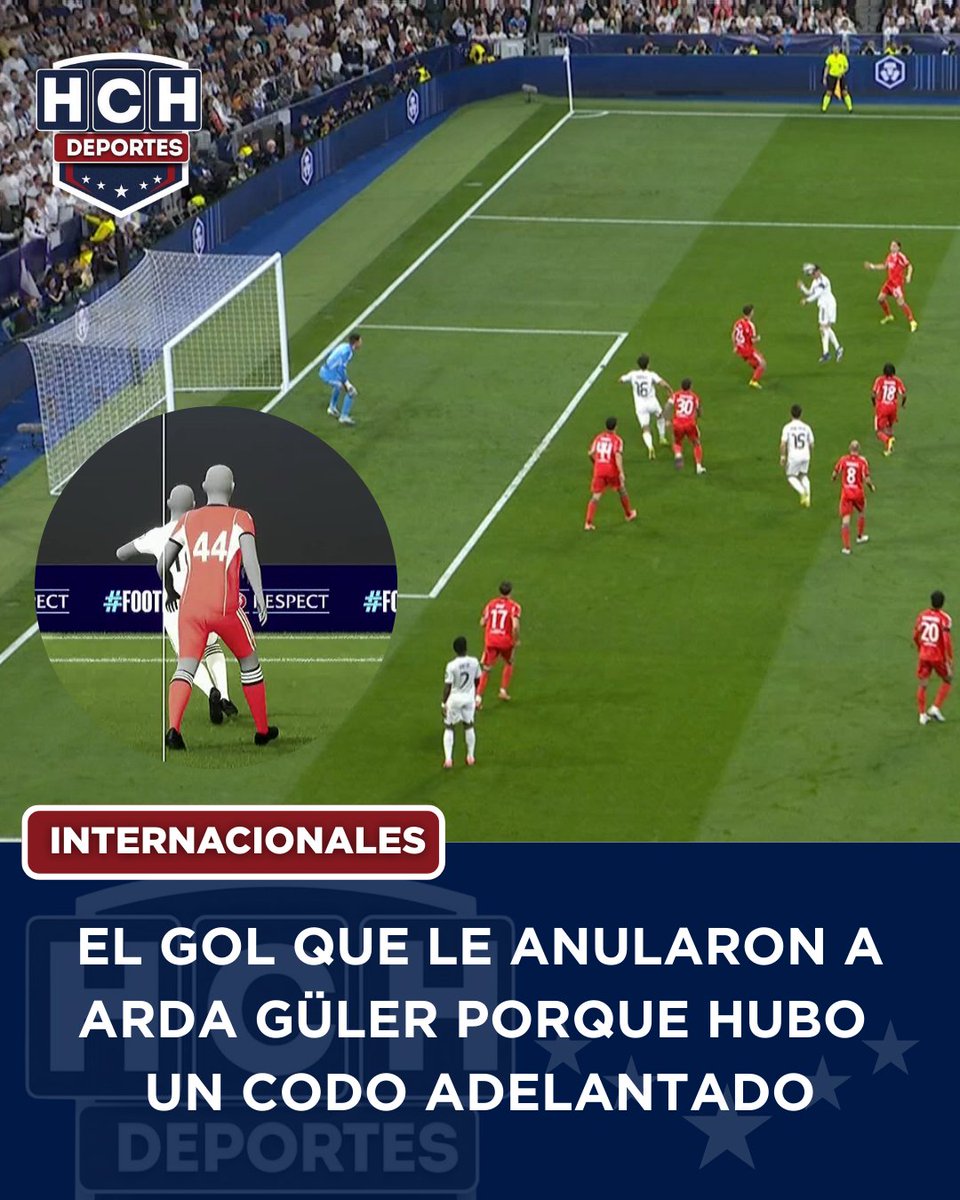 #HCHDeportes | Arda Güler había anotado el segundo gol del Real Madrid pero el VAR dijo NO. Antes de la anotación hubo una posición adelantada.
FP