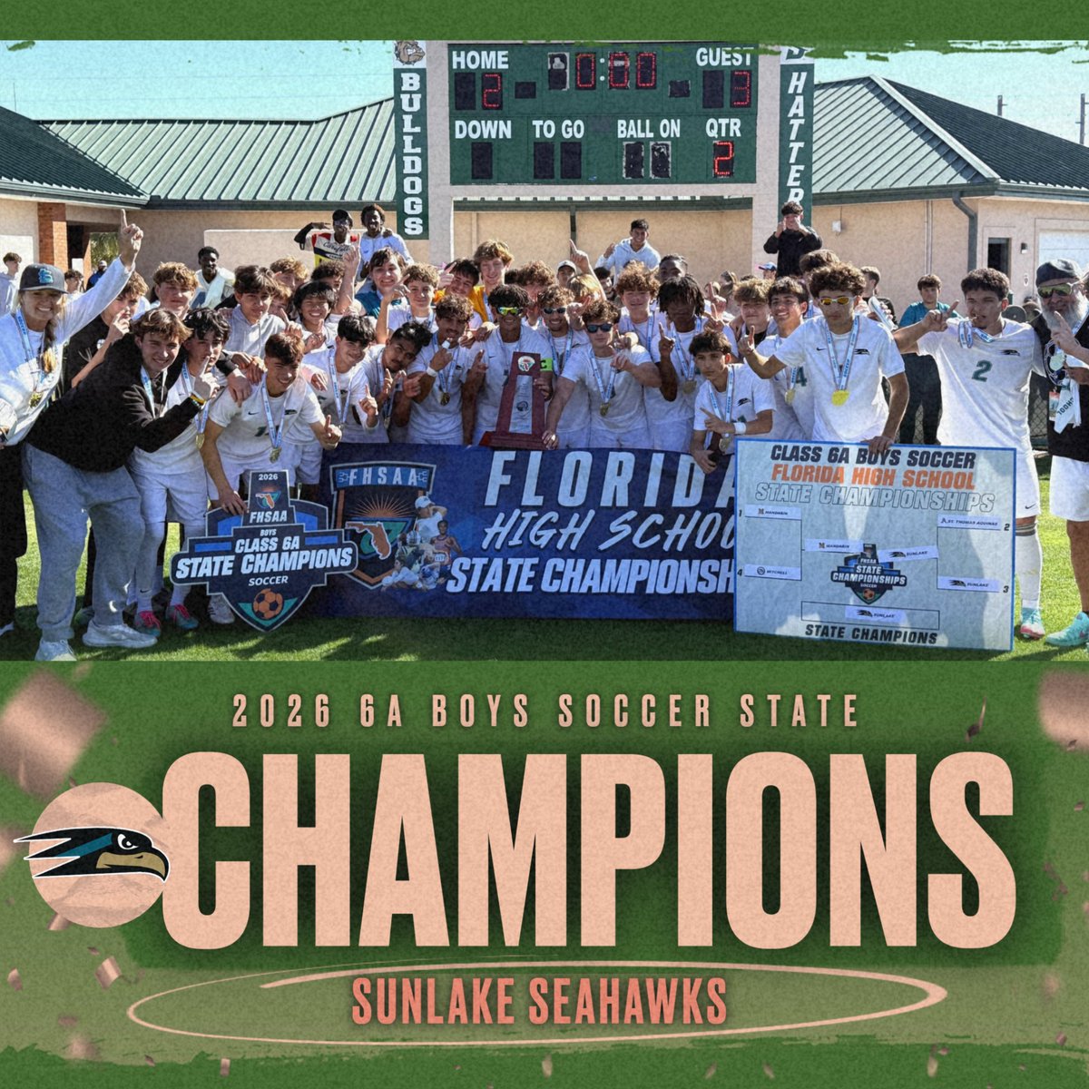 FHSAA's tweet photo. ⚽️🏆🥅🥇Congratulations to the Sunlake Seahawks! The 2026 #FHSAA 6A Boys Soccer State Champions! #StateChamps #Class6A https://t.co/4lFlpaQb06