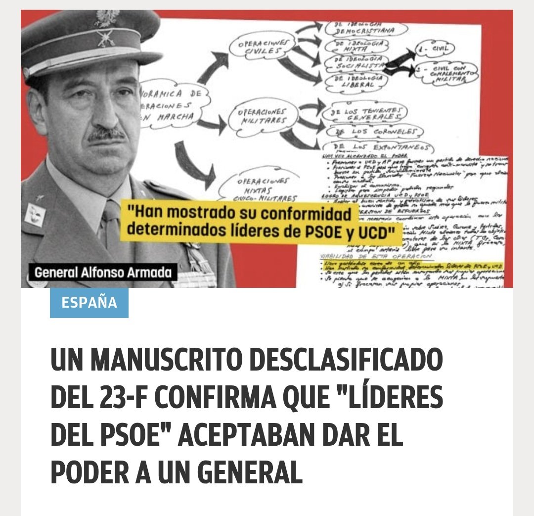 💨 LA CORTINA DE HUMO: 23F

📢 EL TIRO POR LA CULATA, SÁNCHEZ 

‼️‼️ Un manuscrito desclasificado del 23-F confirma que «líderes del PSOE» aceptaban dar el poder a un general.

okdiario.com/espana/manuscr…