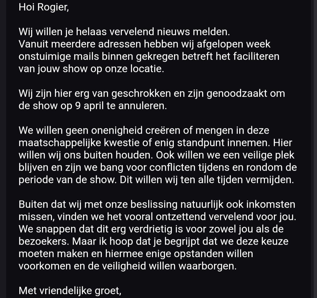 Tilburg is zojuist gevallen. Een show die zeker uit ging verkopen (250 man). Ik ga proberen iets te vinden daar, maar de moed zakt wel weer in de schoenen...