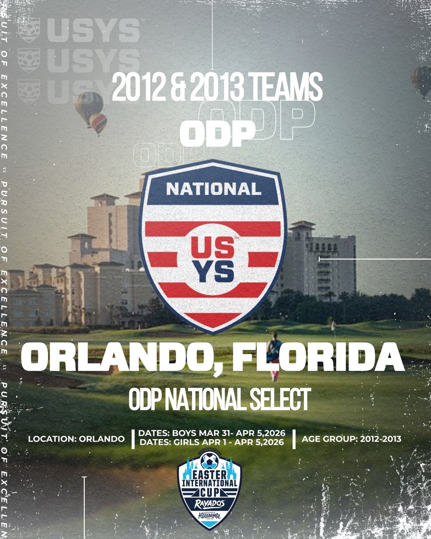 usysodp's tweet image. The next generation takes the stage.
Our 2012 &amp;amp; 2013 ODP National Select Teams head to Orlando to compete in the Easter International Cup. Champions the past two years and ready to do it again.
.
.
#ODP #PursuitofExcellence