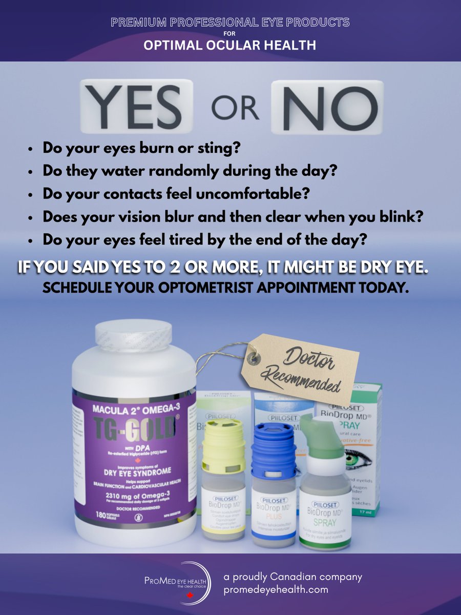 ProMedServices's tweet photo. We specialize in premium dry eye products like BioDrop MD® Drops &amp; Spray and our Macula 2® Omega-3 TG-GOLD® (a product of Canada) for your optimal ocular health.

https://t.co/QqxygWX7FX | proudly Canadian 🇨🇦

#dryeyetest #dryesymptoms #dryeye #eyehealth #omega3 #biodrop #macula2 https://t.co/gC4MJeYdBS