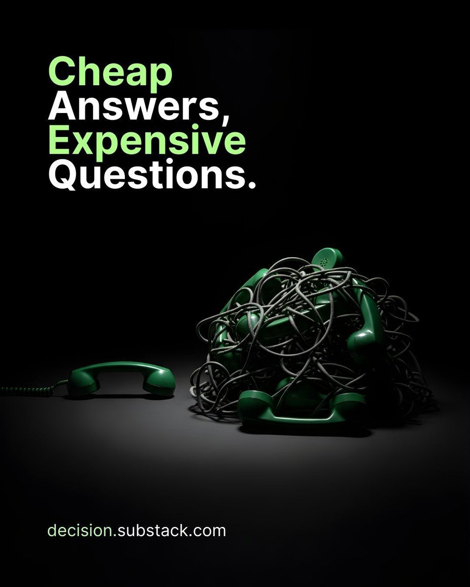 decisionleader's tweet image. AI makes answers cheap. That makes judgment expensive.

More insight, less noise → decision.substack.com  

#DecisionIntelligence #AILeadership #FutureOfWork