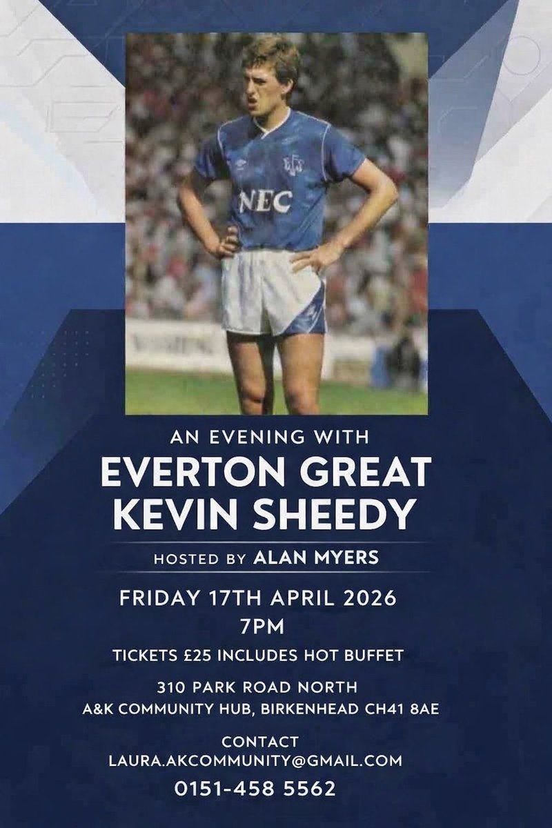 A great night ahead here with the one and only Kevin Sheedy, ahead of the Merseyside derby! Tickets will go quick so get yours now! #Wirral #Sheeds #Everton <a href="/ALANMYERSMEDIA/">Alan Myers</a>