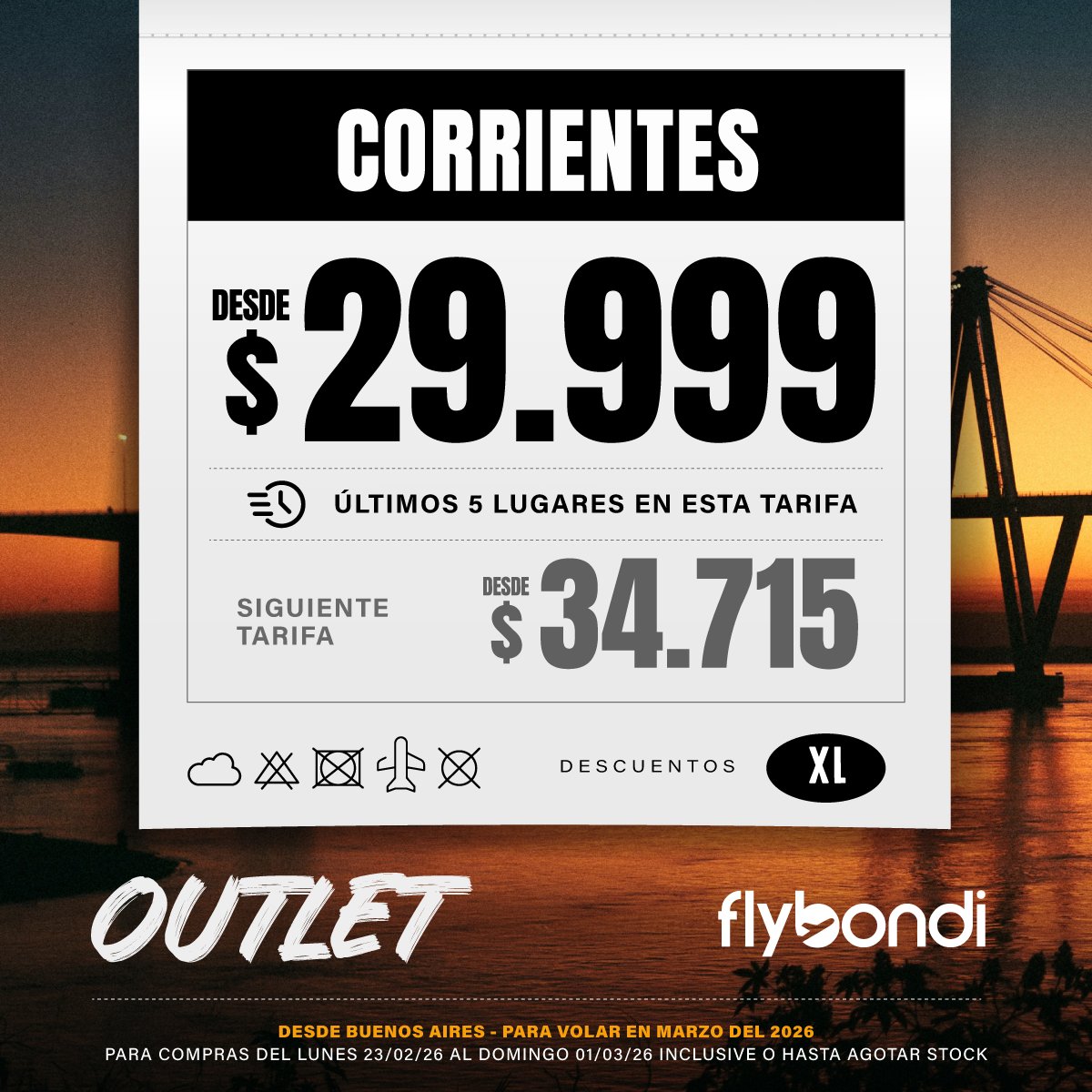 flybondioficial's tweet image. ¿Tu talle ideal? Un viajecito con descuento XL 🏷️✈️

Hacé click👉🏻bit.ly/4ro1lB9  y no dejes pasar el Outlet Flybondi 😉💛 

#Flybondi #LaLibertadDeVolar #Outlet