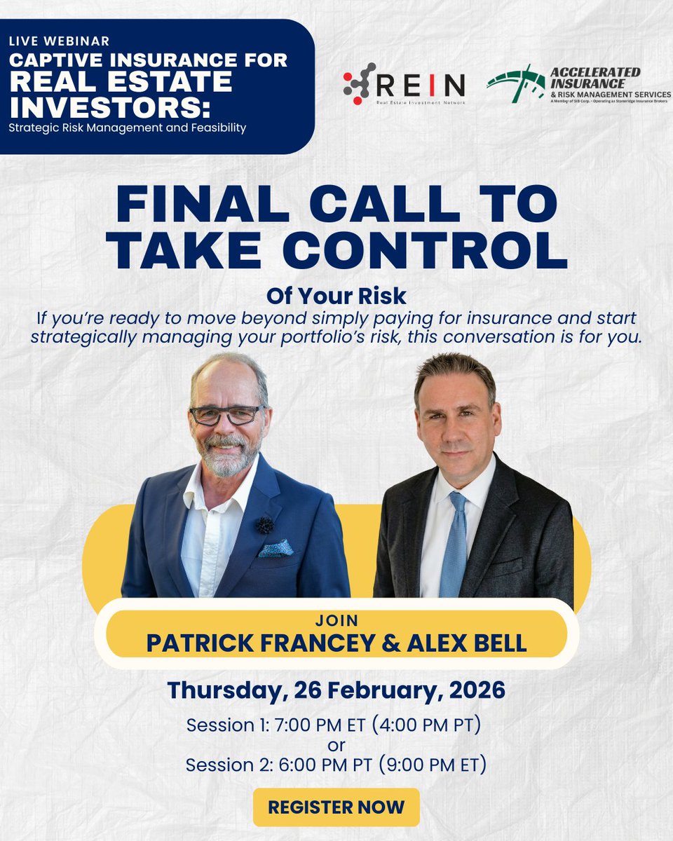 reincanada's tweet image. Final call: live tomorrow—no replay.

If you want more control over portfolio risk strategy, register now: reincanada.com/captive-webina…

#FinalCall #REIN #CaptiveInsurance #RiskManagement #RealEstateInvesting