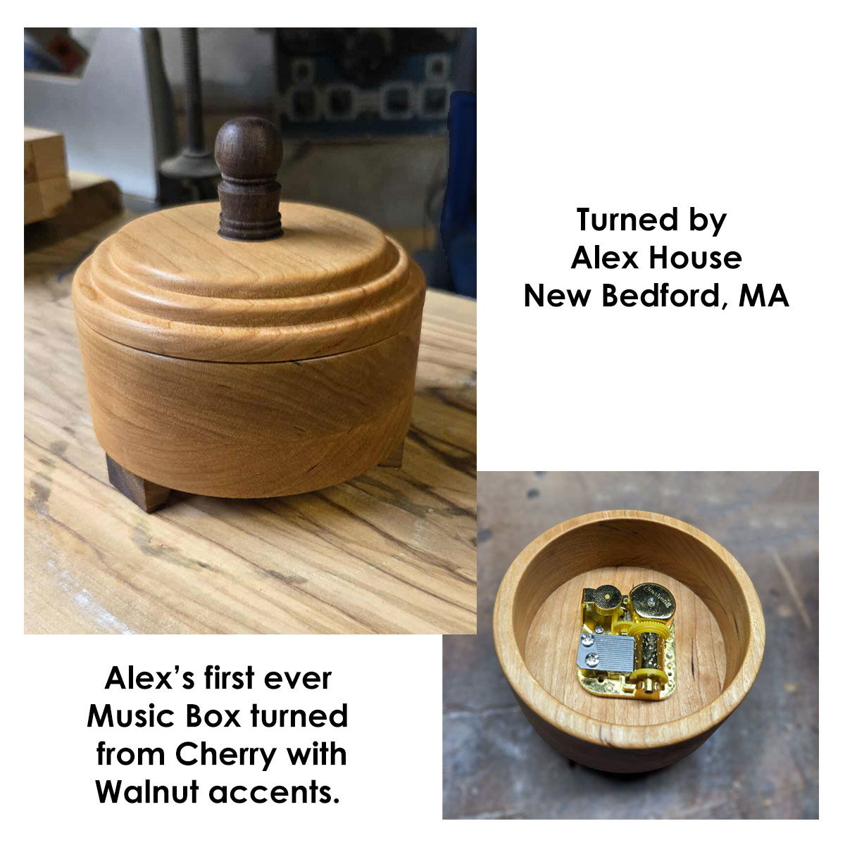 WoodTurningz's tweet photo. Thanks to Alex House (New Bedford, MA) for sharing his creative music box, turned from cherry with Walnut accents. The music selected was Edelweiss from The Sound of Music.
https://t.co/S1eoKLfxaf
#woodturning #handmade #customtools #customercreations https://t.co/NkHKCZGfDj