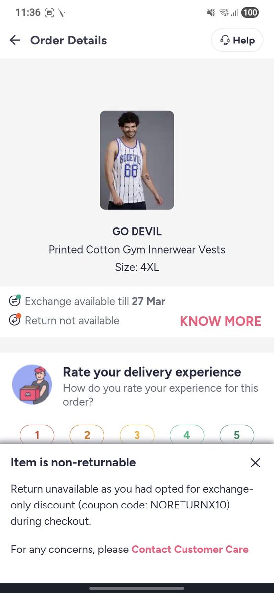 matazard9's tweet photo. @MyntraSupport my product is small, I want a bigger size but your customer care are not helping.  It clearly says exchange only abd i want to exchange it with a bigger size but I have been declined https://t.co/lR0IK9aihd