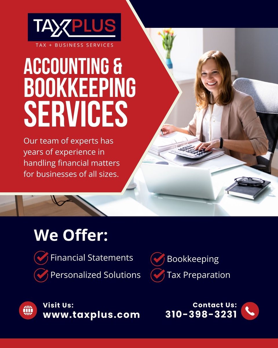TaxPlusCA's tweet photo. Looking for reliable bookkeeping support in Los Angeles or San Diego counties?

TaxPlus provides personalized bookkeeping services built around your business goals. For more information, visit https://t.co/FhsRWFEZ4E https://t.co/PJq1qcshFw