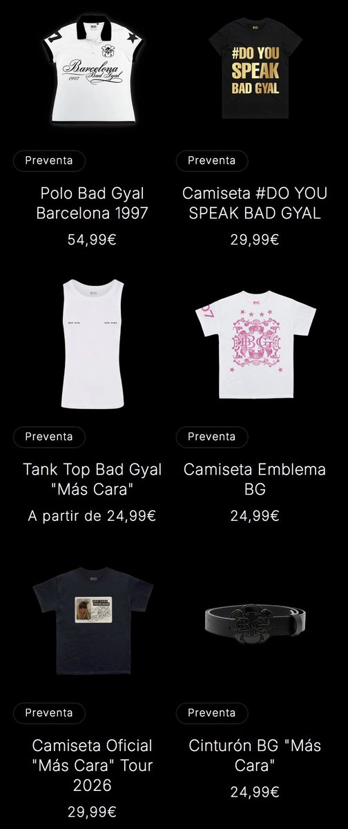 BadGyalSpain's tweet photo. 🚨 Ya está disponible el merch de “Más Cara” en la tienda de Bad Gyal.

Recuerda que si reservaste el vinilo o el CD, podrás disfrutar del envío gratis. https://t.co/vmcuHhwoY8