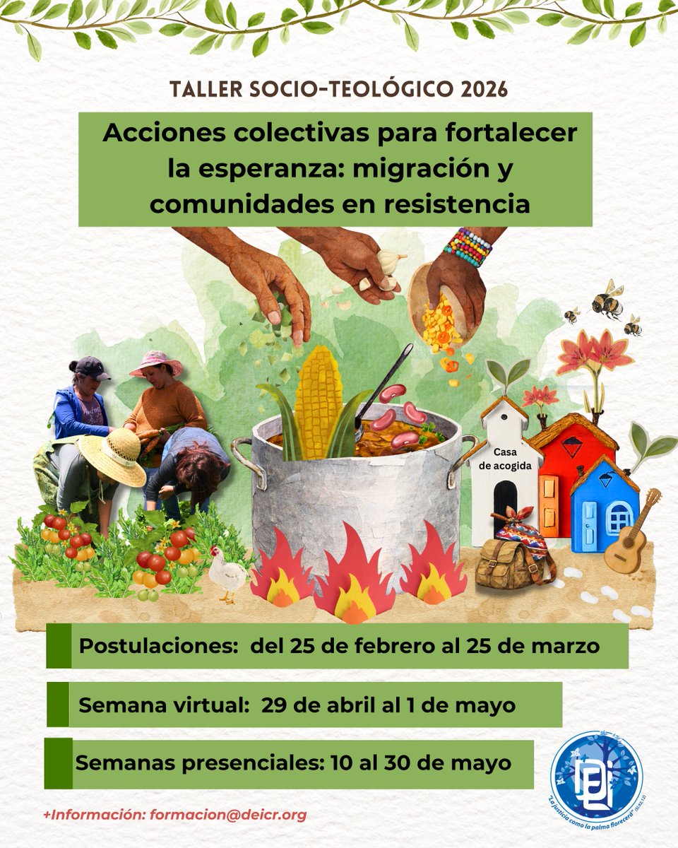 ✨ ¡Convocatoria abierta!
Taller Socio Teológico 2026
“Acciones colectivas para fortalecer la esperanza: migraciones y comunidades en resistencia”.
🖥️ 1 semana virtual
🏡 3 semanas presenciales en Costa Rica
🎓 Becas disponibles
🔗 Postula aquí:
 forms.gle/4RU141KV2rNoUB…
#TST26