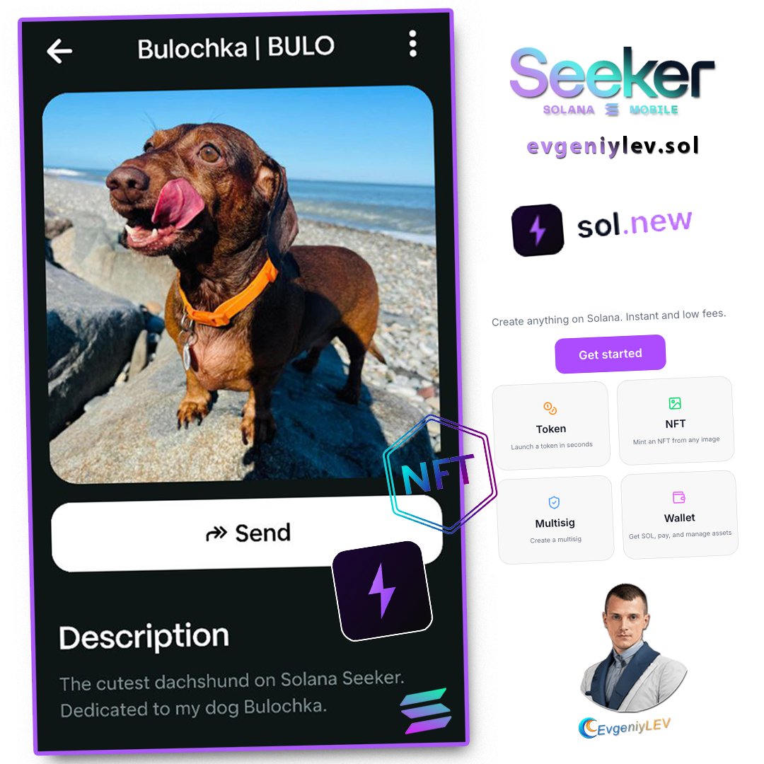 evgeniygraphic's tweet photo. To the @solanamobile community: we are the pioneers! 📱 Don't be afraid to create: I minted my dog "Bulochka's" NFT using @soldotnew. Fast, smooth, and next-gen! 🐾 The future belongs to those who act today. Building @solana together! 🤝🌍
#SolanaFamily #SolNew https://t.co/Zldj5bbZMu