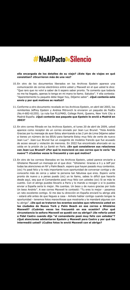 olgabehar1's tweet photo. Estas son 20 preguntas pertinentes a @AndresPastrana_ , cuyas respuestas contribuirán a esa claridad tan necesaria sobre su relación con los esposos Epstein. #NoAlPactoDeSilencio. https://t.co/D7rUjW86hU