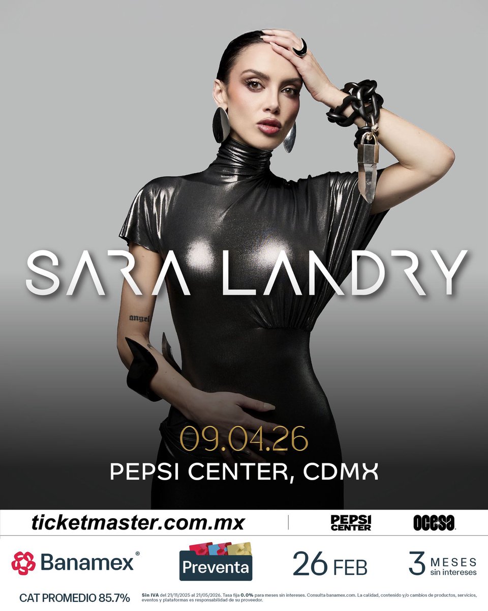 ailoviutl's tweet photo. 🚨 ANUNCIO OFICIAL 🚨

🎧 SARA LANDRY 🎧
🗓️ Jueves 9 de Abril del 2026 🗓️
🏟️ Pepsi Center WTC 🏟️
📍 CDMX 📍🇲🇽 México 🇲🇽

🎟️ Precios de Boletos con Cargos 🎟️

STAGE: $2,666
BANAMEX VIP: $1,959.20
BOX SUPERIOR: $1,438.40
GENERAL: $1,202.80
SECCIÓN C: $1,054
DISCAP: $1,054

🎫 Fechas de Preventas 🎫

Venta a Fans: 26 de Febrero 9:00 AM*
Preventa Banamex: 26 de Febrero 11:00 AM
Venta General: 27 de Febrero 10:00 AM

Regístrate aquí para obtener el código de la Venta a Fans: https://t.co/B6oQe0DuHL

En Venta a Fans pueden pagar con tarjetas de cualquier banco sean crédito o débito con un límite de compra de 4 boletos 

💲 Boletera: Ticketmaster 💲

💳 Meses sin Intereses 💳

3 MSI con tarjetas de Crédito Banamex a partir de $3,000 MXN

#SaraLandry #Concert #Concierto #México #CDMX #EDM #Ailoviutl #PepsiCenter #WTC #PepsiCenterWTC #Music #Música #ElectronicMusic #Fest #Festival #EDC #WorldTour #VENIVIDIVICI #DJ #Techno