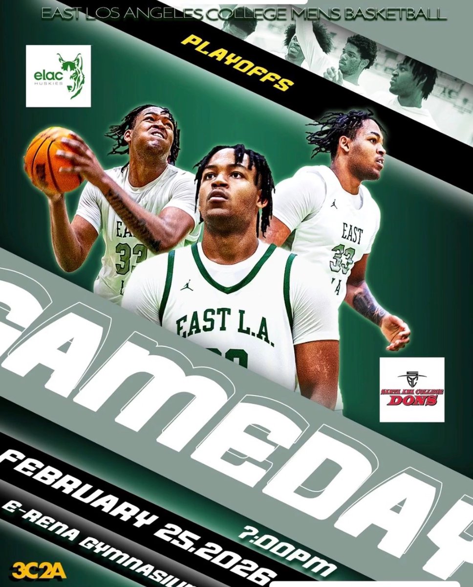ElacBball's tweet photo. Game Day: CCCAA Playoffs Round 1 your East Los Angeles College Men’s Basketball Team host Santa Ana College today at 7pm @ East La College!! Livestream https://t.co/9OwABjsl3O #GoHuskies🏀🏀🏀🏀 @JUCOShowcase  @JucoRecruiting 
@AthleticsELAC @ErikSarni1  @JUCOroundup @JC4PT https://t.co/HkEDh4nlO7
