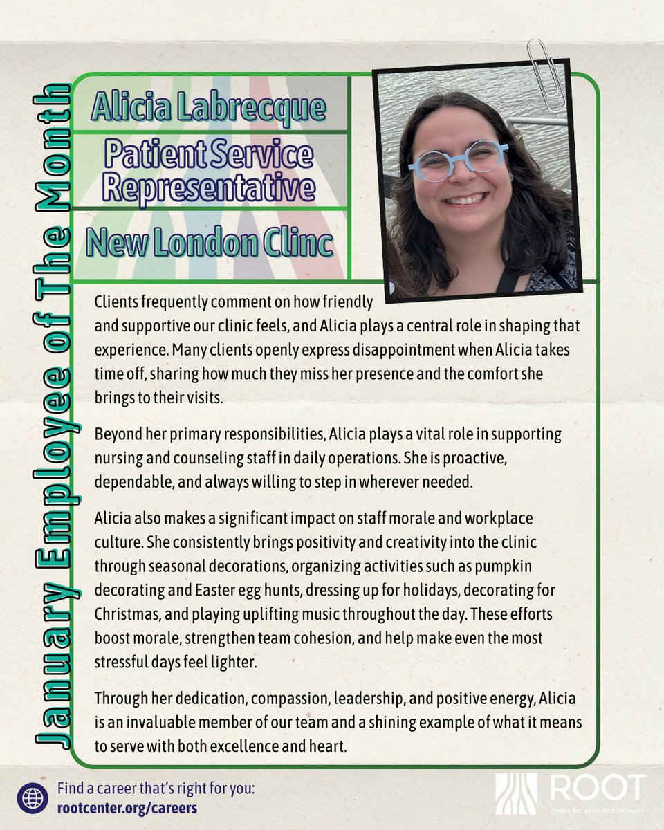 Congrats Alicia Labrecque for your recognition as our our January Employee of the Month!

Want a career that will recognize you for your hard work? Check out rootcenter.org/careers to see our current opportunities!

#joblove #employeeofthemonth