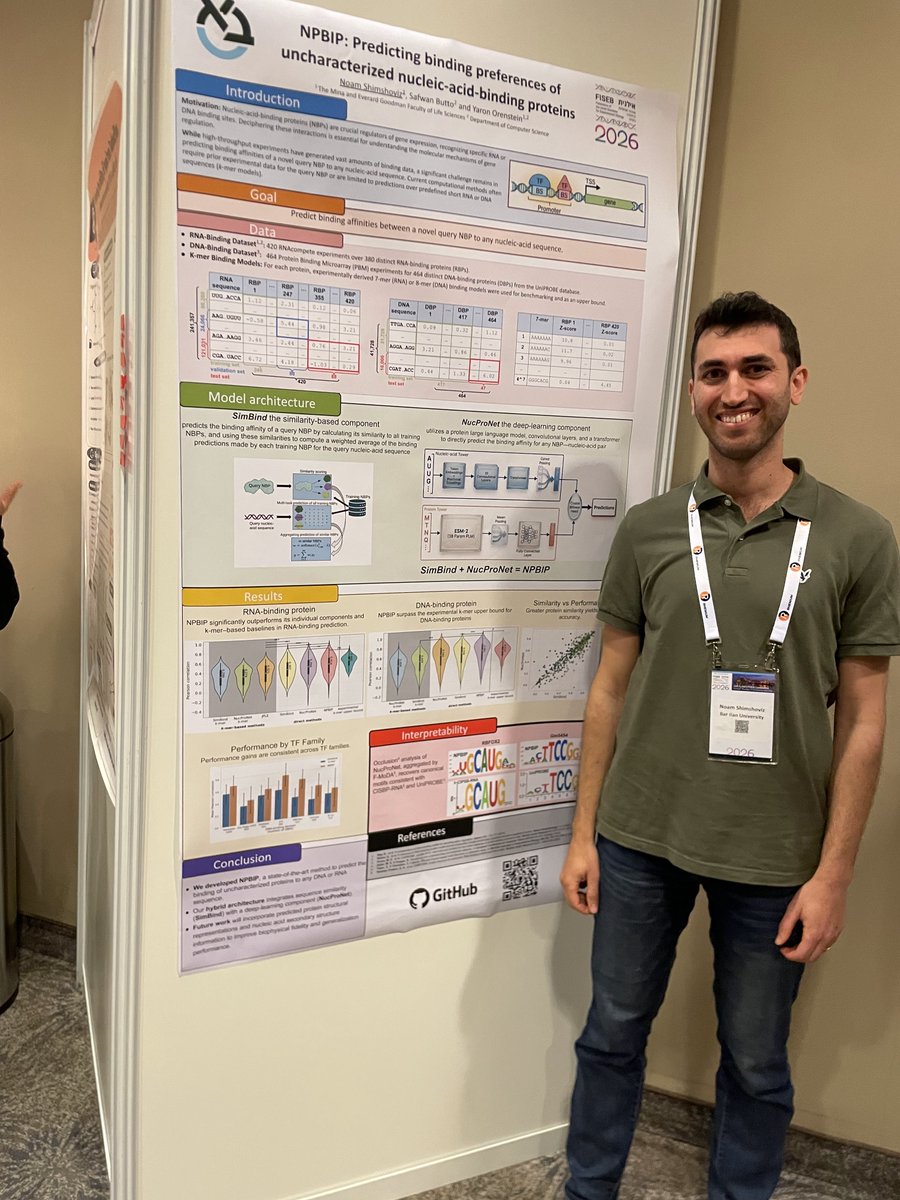 OrensteinYaron's tweet photo. Very proud of my students who presented their research at Ilanit conference in Eilat covering the various topics in our lab: from protein-DNA binding, through RNA-seq coverage and CRISPR repair-outcomes, all the way to protein-variant design. #ilanit2026 #ilanit @fiseb #fiseb2026 https://t.co/vZa7NuJqqf