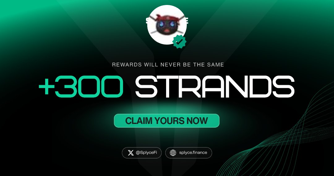 300 Strands claimed. 

Real-world yield is coming to Solana with <a href="/SplyceFi/">Splyce Finance</a> 

Feels good to be early.

Your turn: solana.splyce.finance/rewards?ref=a4…