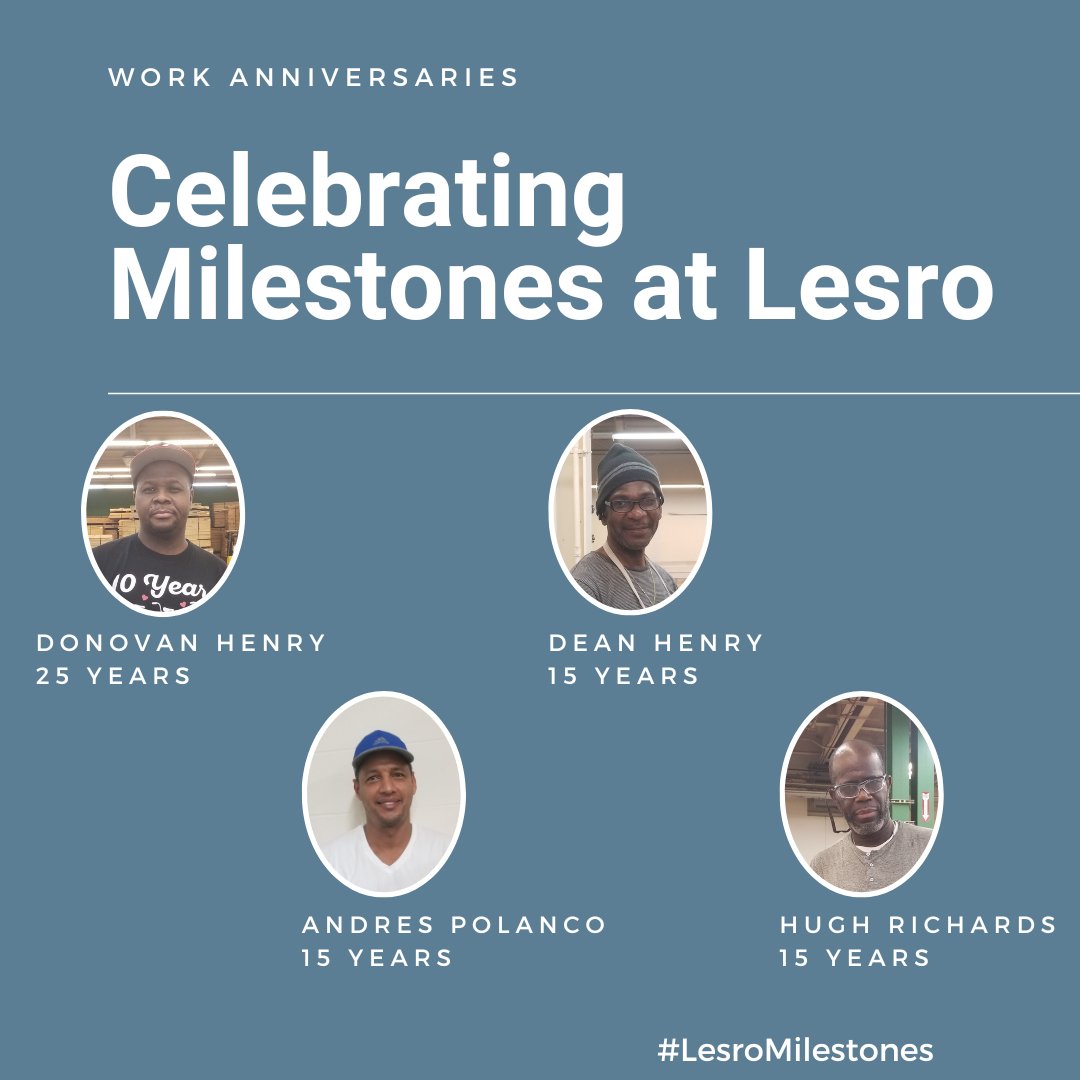 LesroIndustries's tweet photo. Congratulations to Donovan, Dean,
Andres, and Hugh on their work anniversaries! Thank
you for your years of service as part of the Lesro team.

#anniversary #LesroMilestones #LesroTeam #thankyou https://t.co/0wzaxEa9av