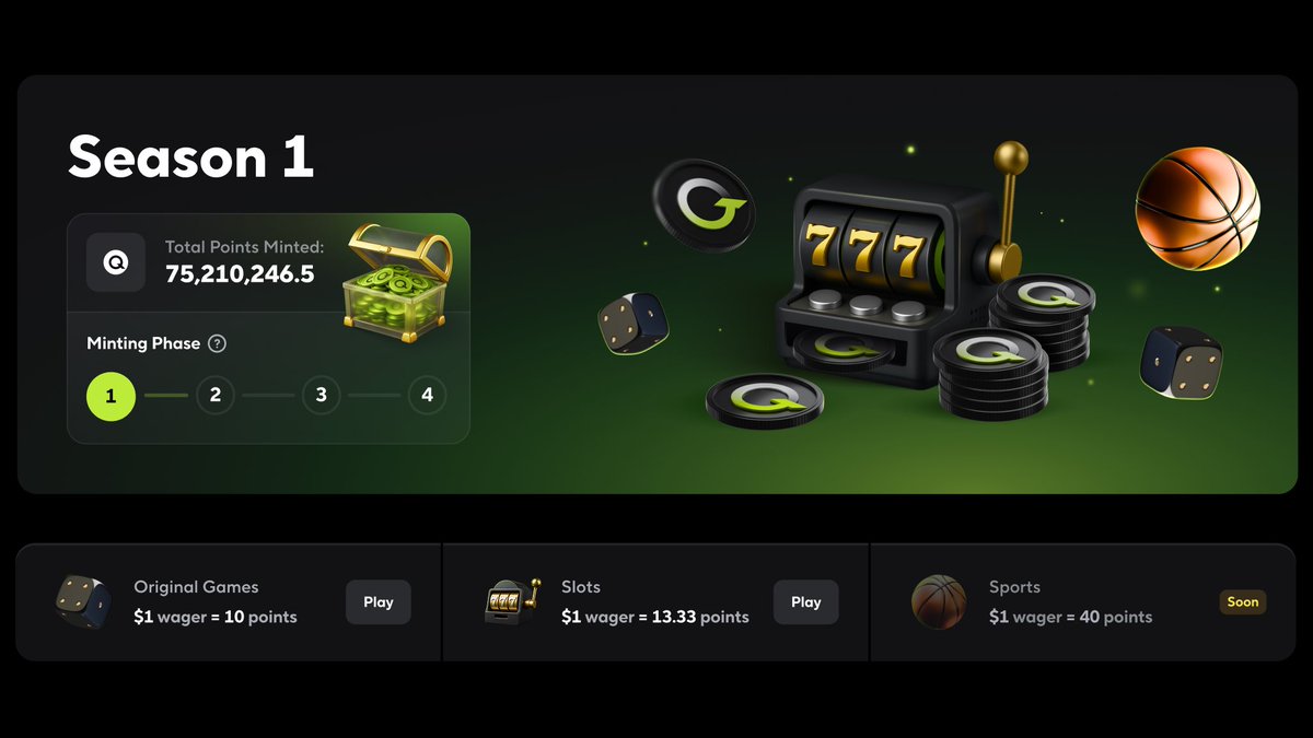 Sure, games are designed for entertainment and instant wins. But that doesn't mean the value should disappear once the spin stops. 

During Mining Season 1, every bet on Qzino automatically generates points that will later convert into QZI tokens and unlock access to the daily