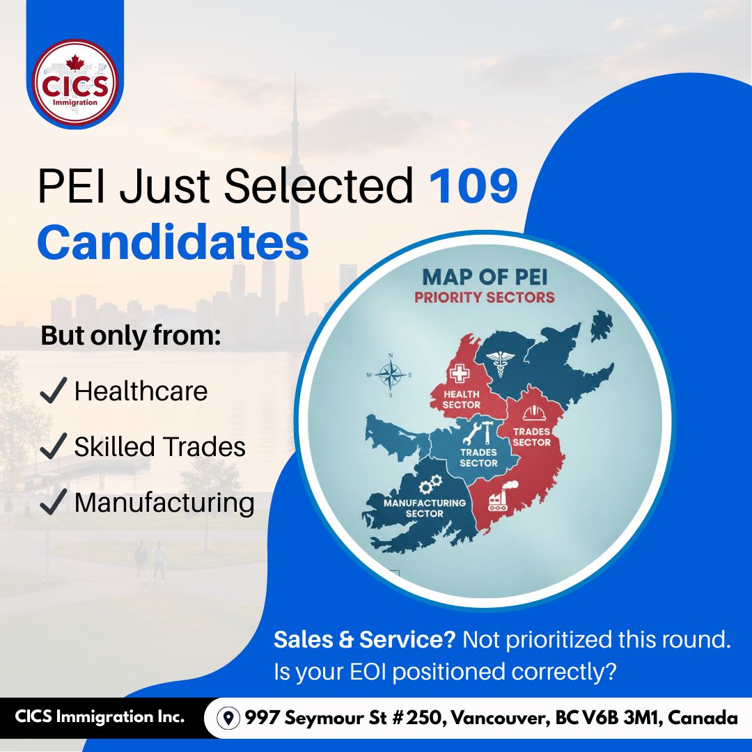 Candidates in Sales &amp; Service sectors were not the focus of this round, as PEI continues to align intake with immediate labour shortages in high-impact industries.

If you have an active PEI Expression of Interest (EOI), your occupation and sector alignment matter more than ever.