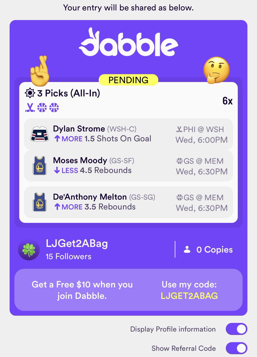 LJGet2ABag's tweet photo. @SportsByDustin Sharing is caring so here's an entry I placed on Dabble that you can copy!👌🥰💥🤞
https://t.co/2OWFZFXIXu https://t.co/5dTkcdRS9R