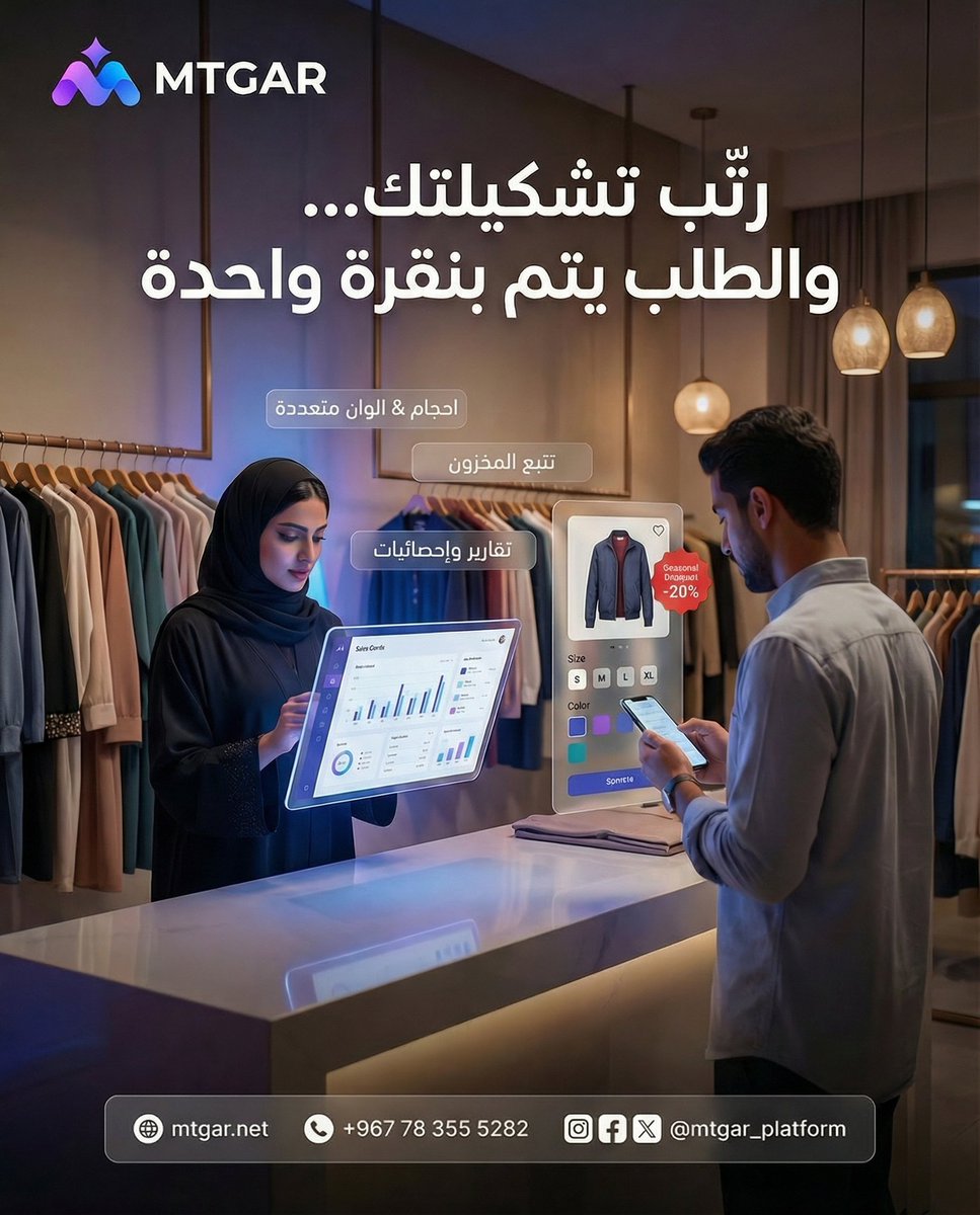 Mtgar_Platform's tweet photo. لو تبيع ملابس… أهم شيء هو العرض والتنظيم في متجرك الإلكتروني.

✔️ مقاسات وألوان متعددة لكل منتج
✔️ صور متعددة وزوايا عرض واضحة
✔️ إدارة مخزون حسب المقاس واللون
✔️ عروض موسمية وكوبونات خصم
✔️ تقارير بأكثر القطع مبيعًا
خلي تشكيلتك مرتبة…
والطلب يتم بنقرة واحدة.
#متجر_ملابس #yemen https://t.co/63FCRv0PMz
