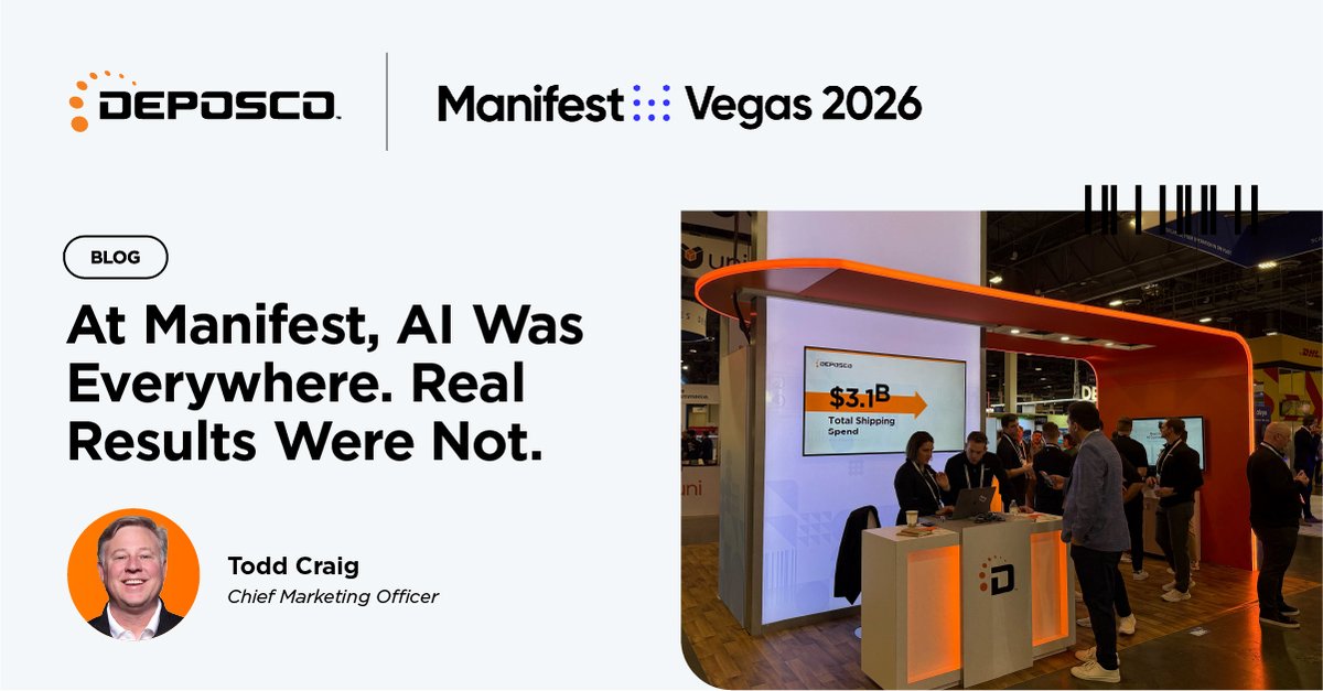 Deposco's tweet photo. AI-powered" was on every banner at #Manifest2026. But when conversations turned to actual outcomes? The room went quiet. Our CMO Todd Craig on the gap between AI theater and AI that actually transforms supply chain ops 👉 https://t.co/9GCP1ecLHk #AIsupplychain #wmssoftware https://t.co/NuwvmJ0iag