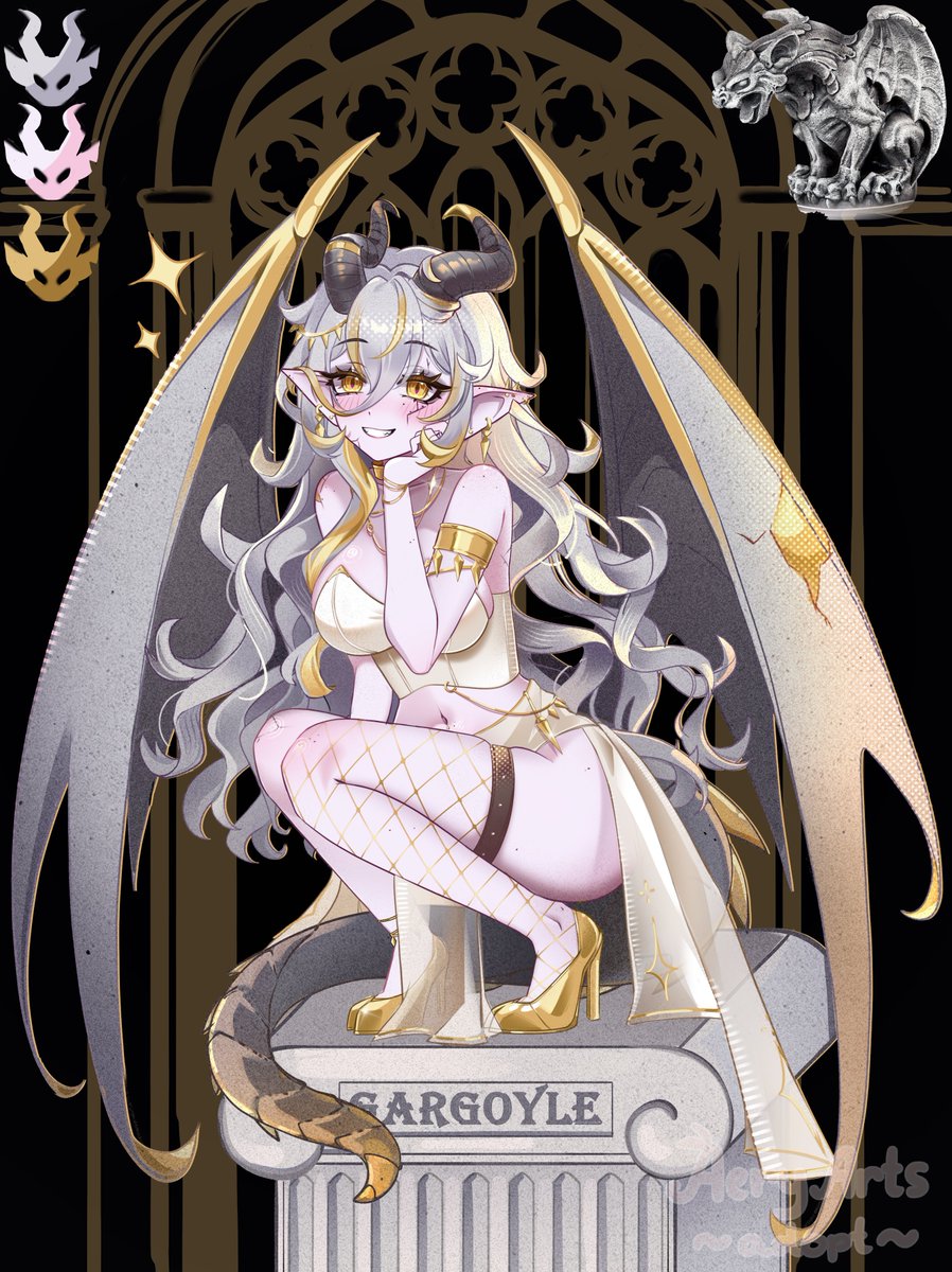 🩶Gargoyle | Design Adopt Auction💛 
Ends in 24hrs after last bid!
                      
SB: $150            
MI: $15            
AB: $450 (includes commercial use)  
      
Rules in comments  🔁 
are ultra appreciated! ૮ ˶ᵔ ᵕ ᵔ˶ ა