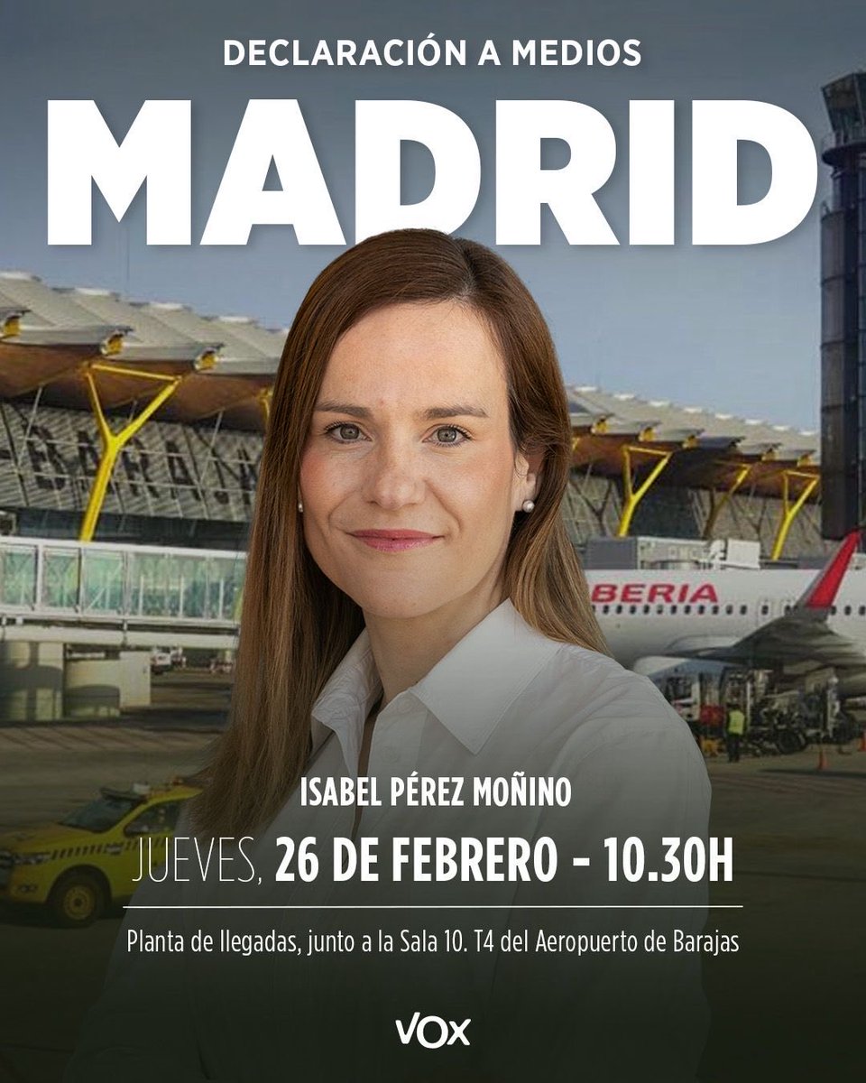 🔴 Mañana estaré en el Aeropuerto de Barajas denunciando el colapso planificado de España.

Barajas, como todas nuestras fronteras, se ha convertido en un coladero masivo de miles de extranjeros al año sin ningún control.

¡VOX no va mirar hacia otro lado!