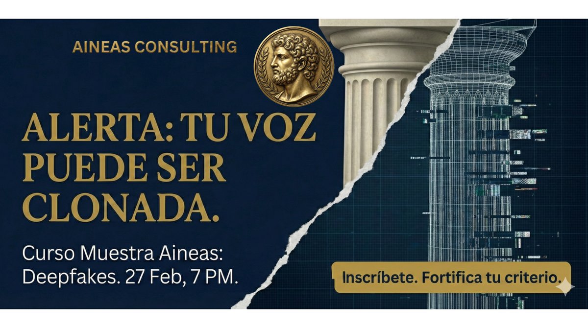 Aineas_MX's tweet photo. La realidad está bajo asedio. Los Deepfakes y la clonación de voz borran la línea entre la verdad y la estafa.

Este viernes 27 de febrero Aineas Consulting presenta una sesión muestra del programa CIVITAS.

Viernes 27 de Feb | 7:00 PM
Registrate https://t.co/dtG5oLKtdA https://t.co/uCMvvX1fa0