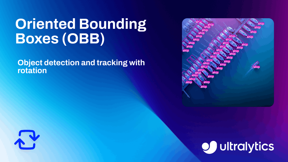 ultralytics's tweet photo. New tutorial | Oriented Bounding Boxes with Ultralytics YOLO26 🚀 

Detect and track rotated objects such as boats and ships, using rotation-aware OBB models.

Watch here ➡️ https://t.co/msxwf8haOu

#Ultralytics #YOLO26 #OBB #ComputerVision #ObjectTracking https://t.co/ZmXr9DrQph