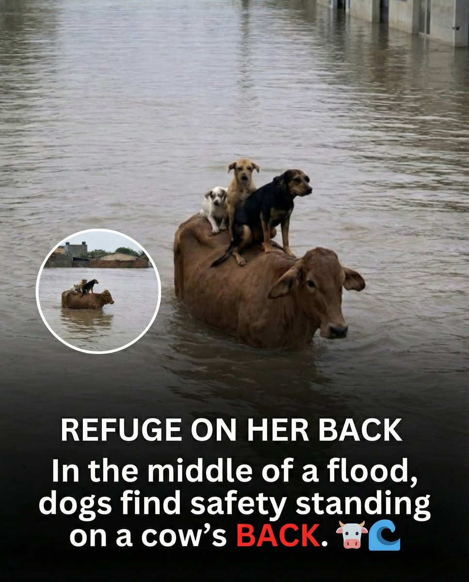 Emily_grace309's tweet photo. REFUGE ON HER BACK": Dogs Find Unexpected Shelter on a Cow During Severe Colombian Floods 🐄🐕

In the midst of a natural disaster, a powerful image of interspecies compassion has captured the hearts of people worldwide. https://t.co/b1Vp5HSDpz