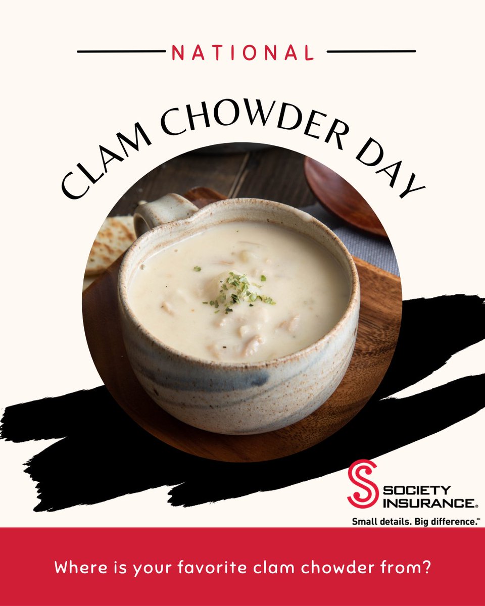 SocietyIns's tweet photo. It's #NationalClamChowderDay. Are you a crackers or no crackers type of person? https://t.co/e6y0wAk3xX