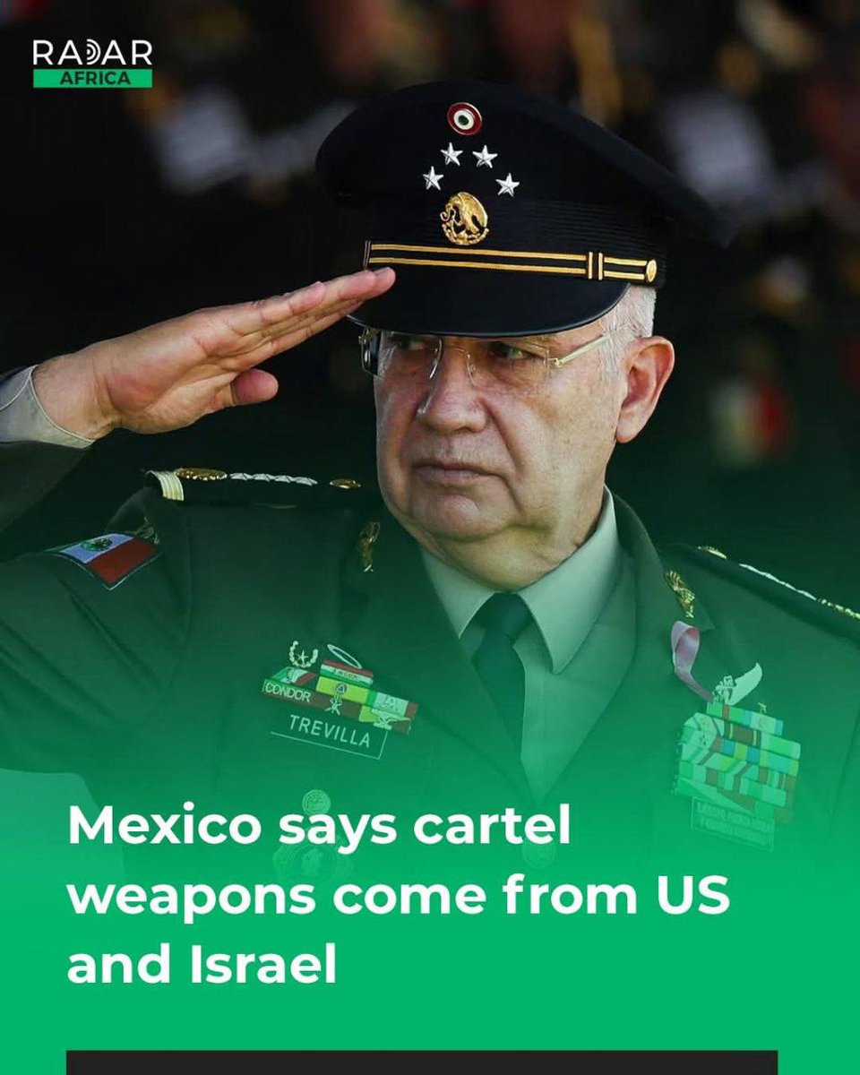 The Mexican Defense Minister, General Ricardo Trevilla Trejo, stated that 80% of the 23,000 weapons seized from criminal cartels during the current government's term in power came from the USA, and the remaining 20% came from Israel.