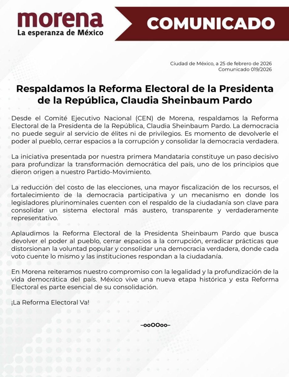Como Diputada Local de Morena en Sonora respaldo la propuesta de Reforma Electoral de nuestra Presidenta <a href="/Claudiashein/">Claudia Sheinbaum Pardo</a> que fortalece nuestra democracia, termina con los excesos y regresa el poder de decisión al pueblo de México.