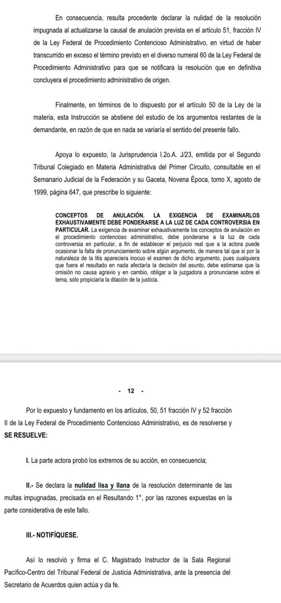 NULIDAD LISA Y LLANA:

En los juicios vs multas de la STPS, no falla el concepto de la caducidad de las facultades de la autoridad, en términos del art. 60 de LFPCA.

🚦Ejemplo: Sentencia en versión pública expediente 761/23-21-01-7, Sala Regional en Michoacán.

OJO AQUÍ 👇