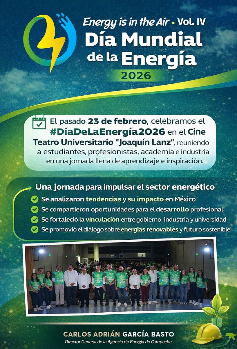 CarlosAGB86's tweet image. #DíaDeLaEnergía2026 💡
Celebramos una jornada que reunió talento, industria y academia para impulsar el sector energético y promover un futuro sostenible en México.
#GobiernoDeTodos #AEEC #Energía⚡️