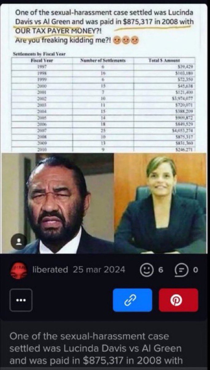 FFT1776's tweet image. 🚨🔥 Al Greene wants ATTENTION

Rep. Al Green allegedly raped former aide Lucinda Daniels in May of 2007. 

Then bribed Daniels with $875,000 using the secret slush fund U.S. Congress appropriated that has paid out more than $17 million.

Our taxes paid his rape bribe.

Demand