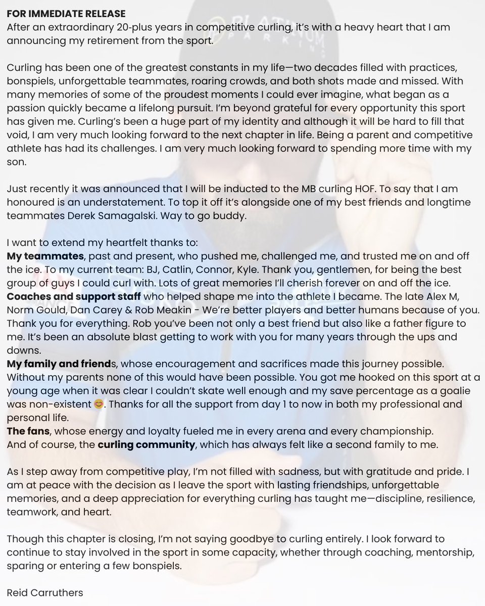 Reid Carruthers announcing his retirement today. One of the more underrated players of this generation for me. Did it with a ton of different lineups, won the World Championship, and transformed into an elite level coach in the process. What a career!