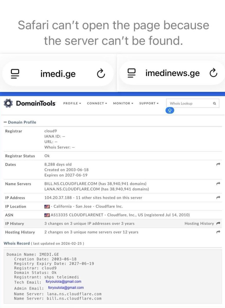 GvantsaSamkh's tweet photo. As a result of 🇬🇧 sanctions related to the spread of Russian disinformation, the Imedi TV websites, the main propaganda outlet of Georgian Dream, are no longer accessible. It is likely that their American hosting provider has suspended their services. #Georgia https://t.co/7GX3Md4rEu