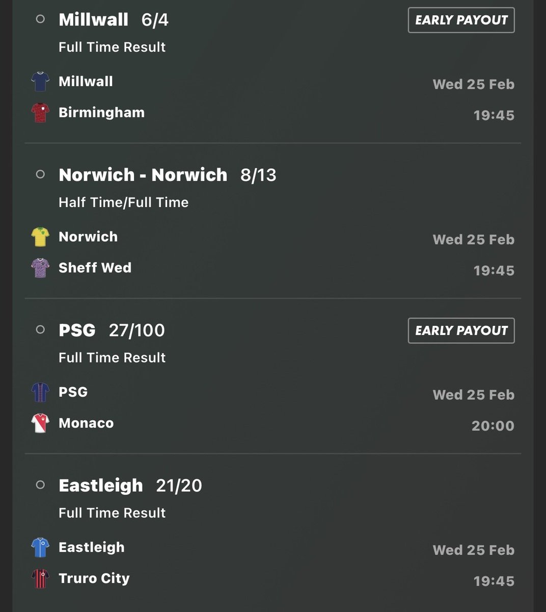 SCFC94's tweet photo. Last nights 95/1 acca landed 💥💥

Here’s tonight fancy. @40/1
&amp; a 4 fold that I fancy 👍🏼 #BettingTips #Tips #letswin https://t.co/OFO78nPuDr