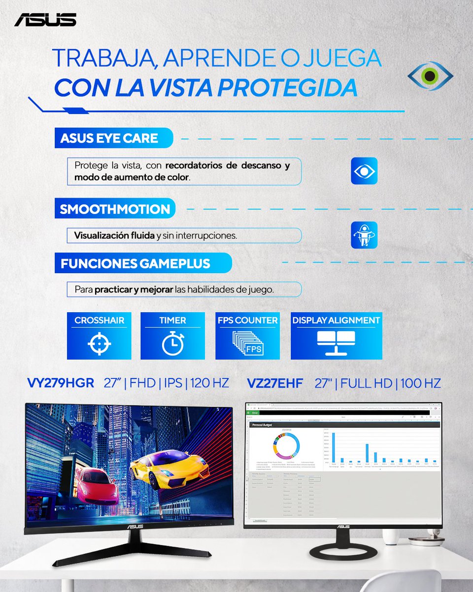 Los monitores ASUS con tecnología Eye Care diseñados para largas jornadas frente a la pantalla, recordatorios de descanso y visualización fluida.

Elige el tuyo hoy aquí: digitalife.com.mx/.../coleccion_…...

#ASUS #MonitoresAsus #AsusEyeCare #EyeCare #Display