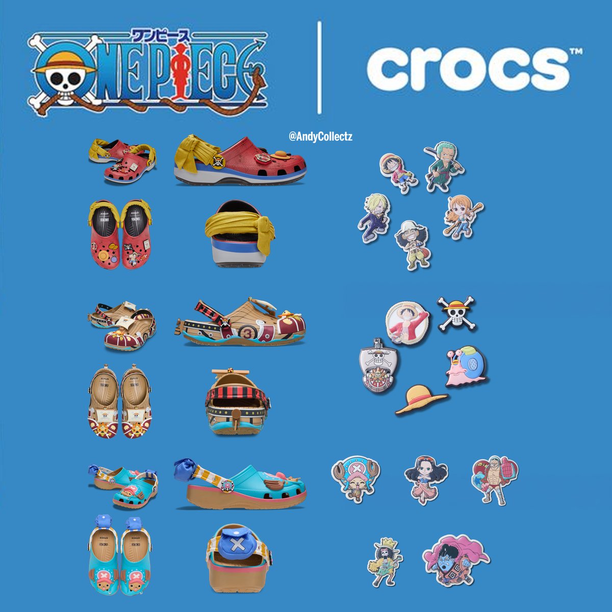 AndyCollectz's tweet photo. The new One Piece x Crocs are officially dropping in the US!

When: March 5th 🗓️
Estimated 7am PT / 10am ET ⌚️
https://t.co/kXH1nmYVqh

Mens
Luffy - $69.99
Sunny - $79.99
Chopper - $69.99
Kids
Luffy - $54.99
Chopper - $54.99
Jibbitz
5 Pack - $19.99
Singles - $5.99

Free shipping over $49.99 #ad