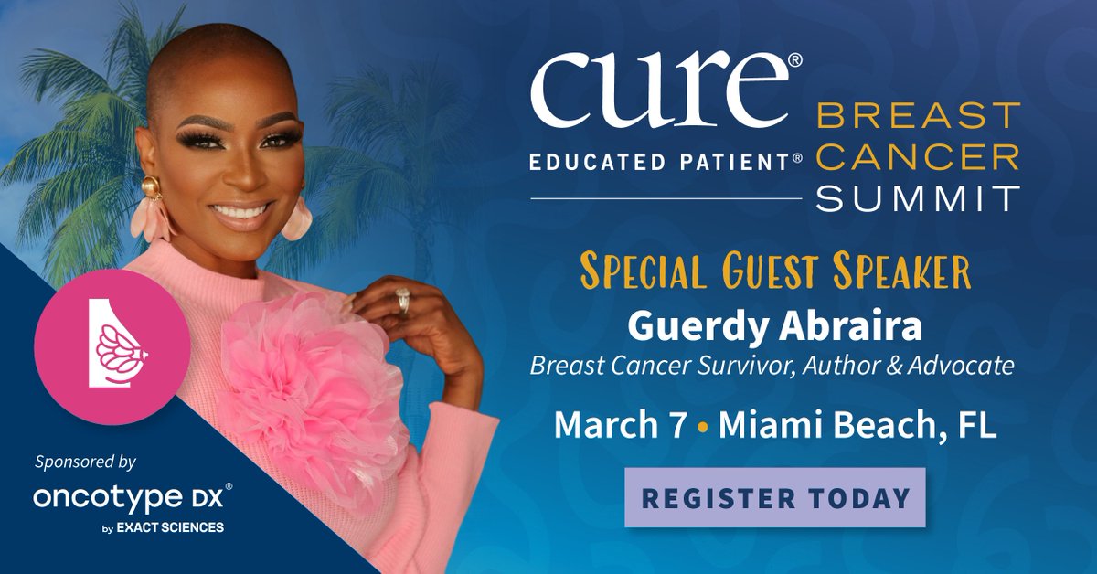 cure_today's tweet image. Early detection saved her life.
Join breast cancer survivor &amp;amp; advocate Guerdy Abraira at the CURE® Educated Patient® Breast Cancer Summit in Miami Beach.
📍Miami Beach, FL
📅 March 7
Sponsored by @ExactSciences
Register: hubs.li/Q044GxLy0

#MBCC #EducatedPatient #CURE